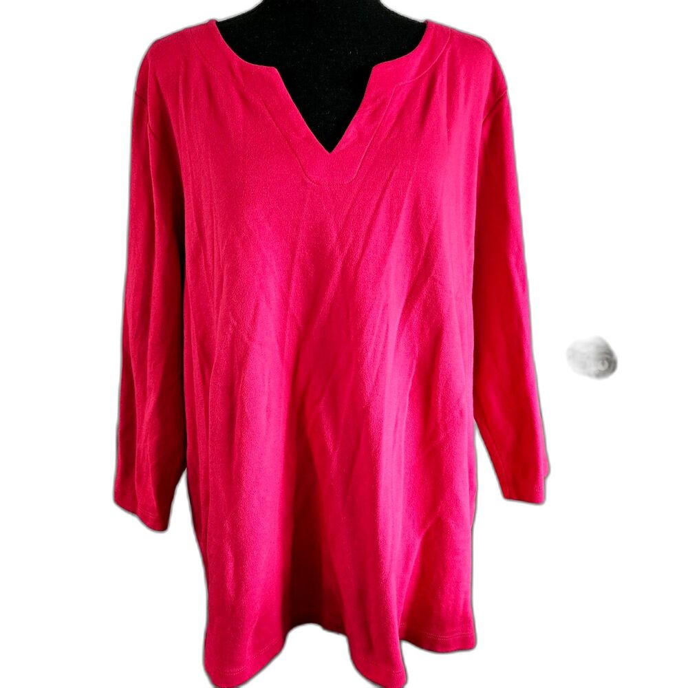 Orvis Dark Pink Cotton v-Neck 3/4 Sleeve T-Shirt Women's sz XL